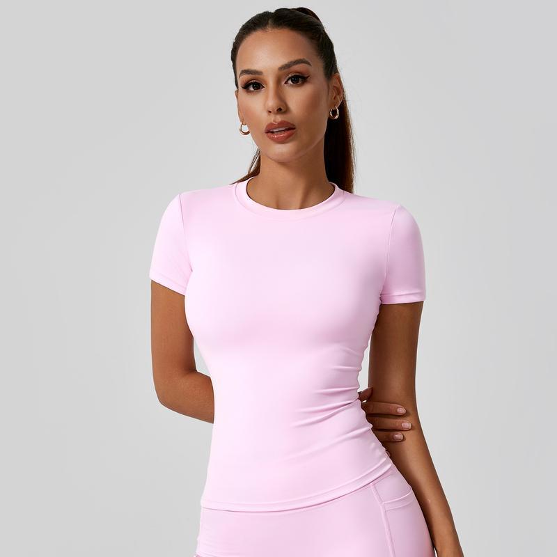 ⚡Flash Sale 👍Solid Sports Tee Set Round Neck Slim Stretchy Ideal for Yoga 🔥