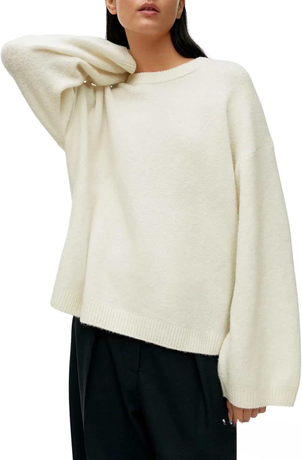 Women Soft Knitted Pullover Crew Neck Oversized Women Sweater Autumn S