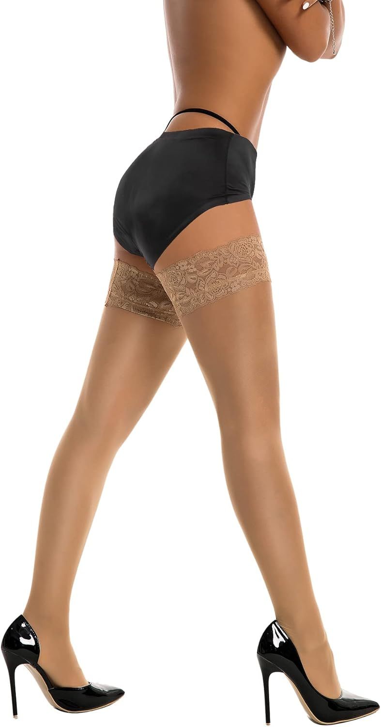 Thigh Stockings for Women Stay Up Silk Tights Lace Top Sheer Tights
