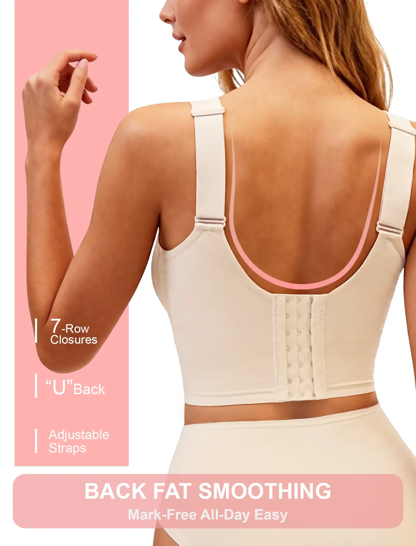 Soft Intention Plus Size  7 Row Hooks,  Seamless,Everyday,Push Up