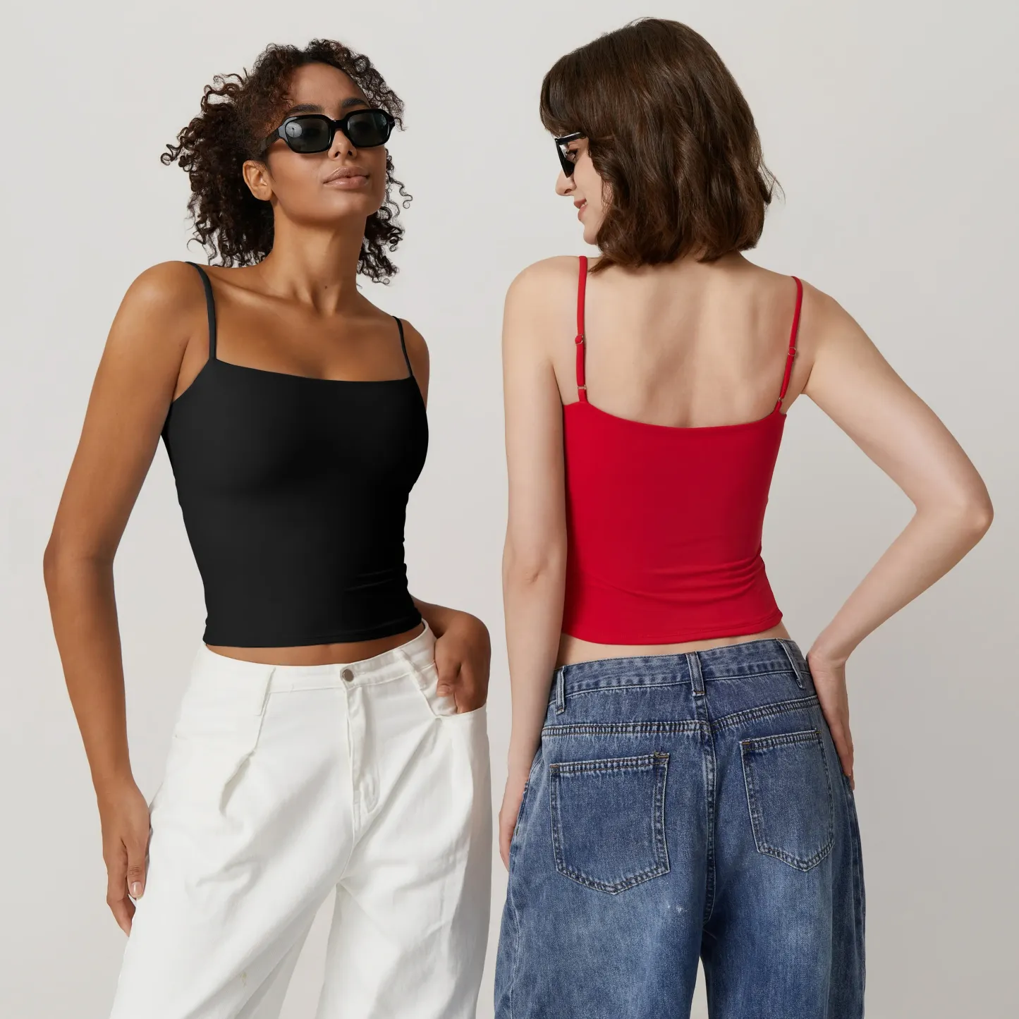 QINSEN Women's Double Lined Tank Top - Adjustable Spaghetti Straps