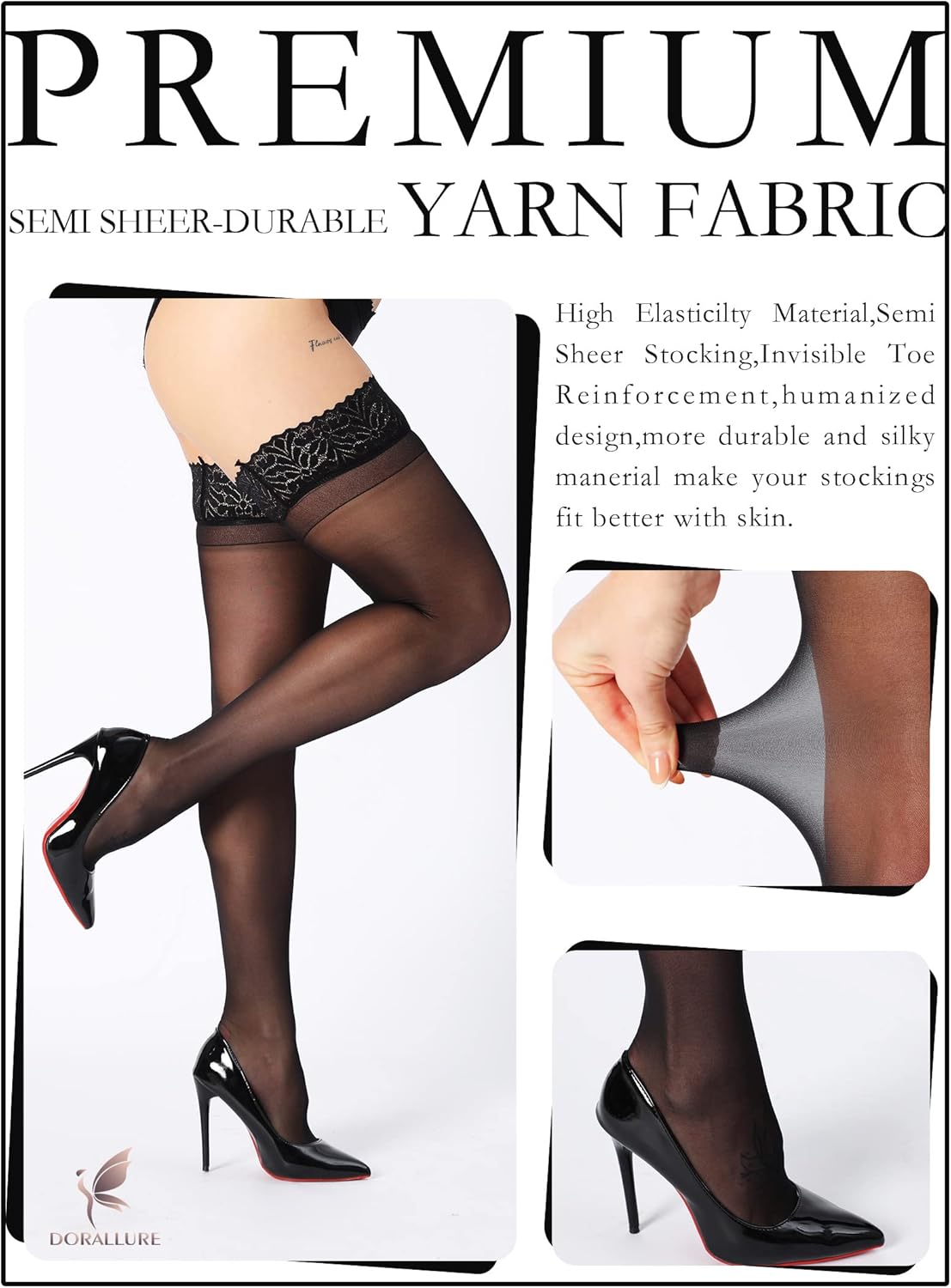 Thigh Stockings for Women Stay Up Silk Tights Lace Top Sheer Tights