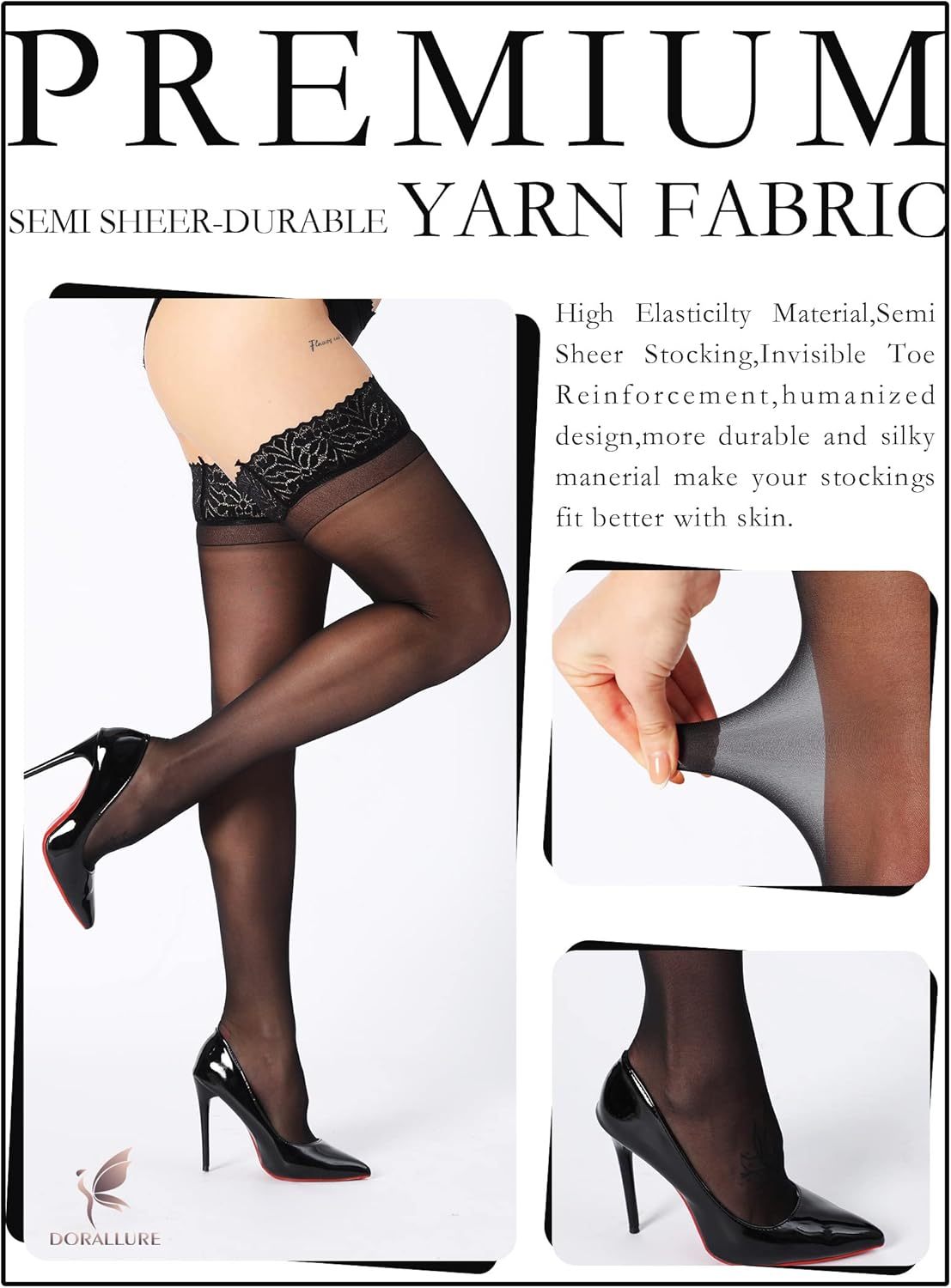 Thigh Stockings for Women Stay Up Silk Tights Lace Top Sheer Tights