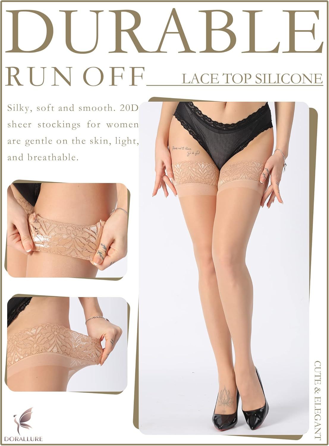 Thigh Stockings for Women Stay Up Silk Tights Lace Top Sheer Tights