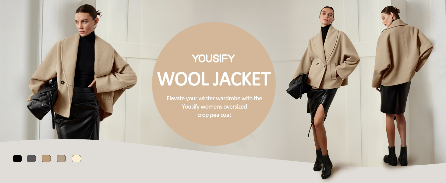 Womens Cropped Pea Coats Oversized Wool Blend Jackets Lapel Double Breasted Fall Outerwear Outfits