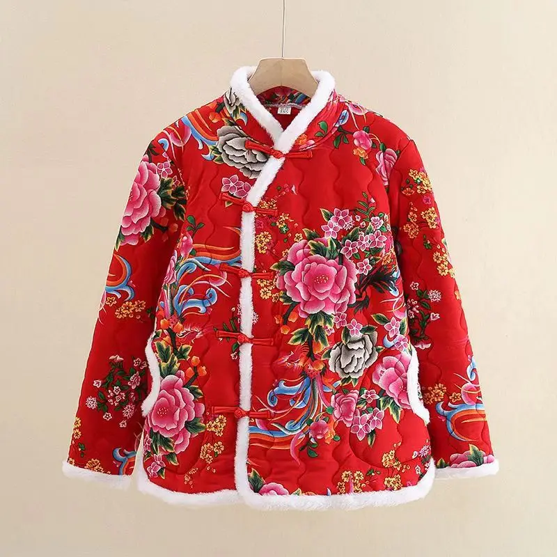 Chinese Style Women Vintage Northeast Flower Cotton-padded Jacket 