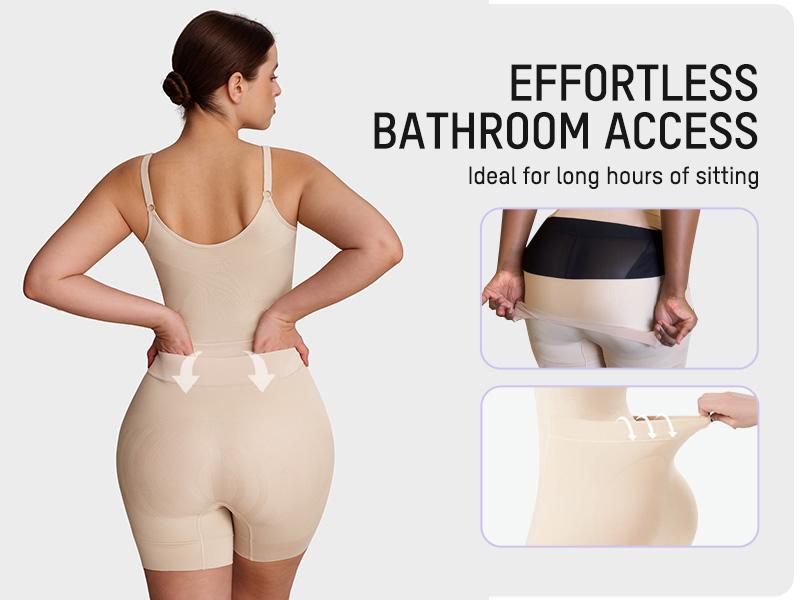 SHECURVE Easyslide Shapewear Tummy Control Butt Lifter Faja Back Pull Down Bodysuit Scruntch with Back Bone Support & Cotton Gusset for Women Postpartum Everyday