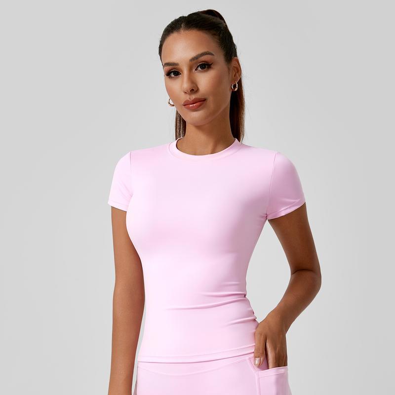 ⚡Flash Sale 👍Solid Sports Tee Set Round Neck Slim Stretchy Ideal for Yoga 🔥