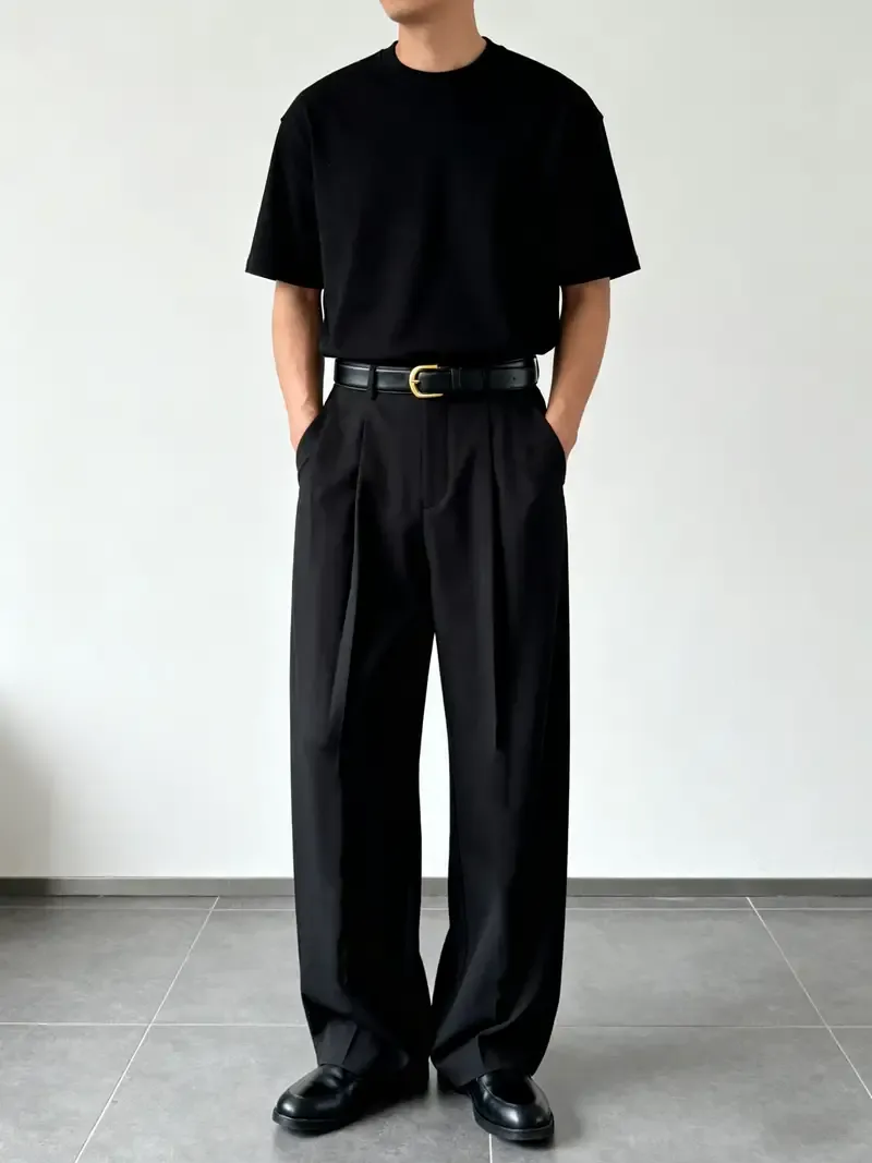 Men'S Heavyweight Polyester Faux Denim - Loose Straight-Leg Trousers with Pockets