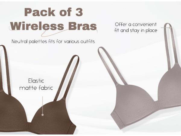 Eleplus 3 Pieces Lightly Lined Wireless Bras for Women Comfy Plunge T Shirt Bra Pack Style Womenswear for Everyday & Bridal Events #SummerVibes