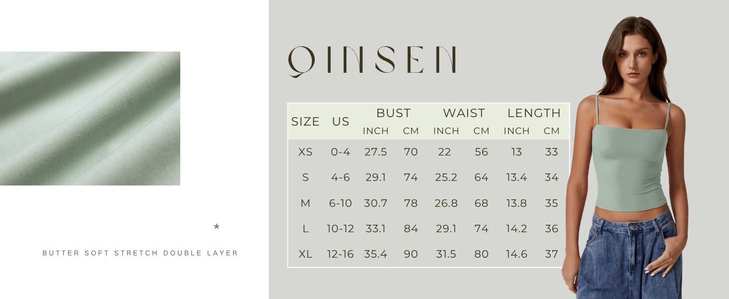 QINSEN Women's Double Lined Basic Tank Top Adjustable Spaghetti Straps Sleeveless Camisole Shirts