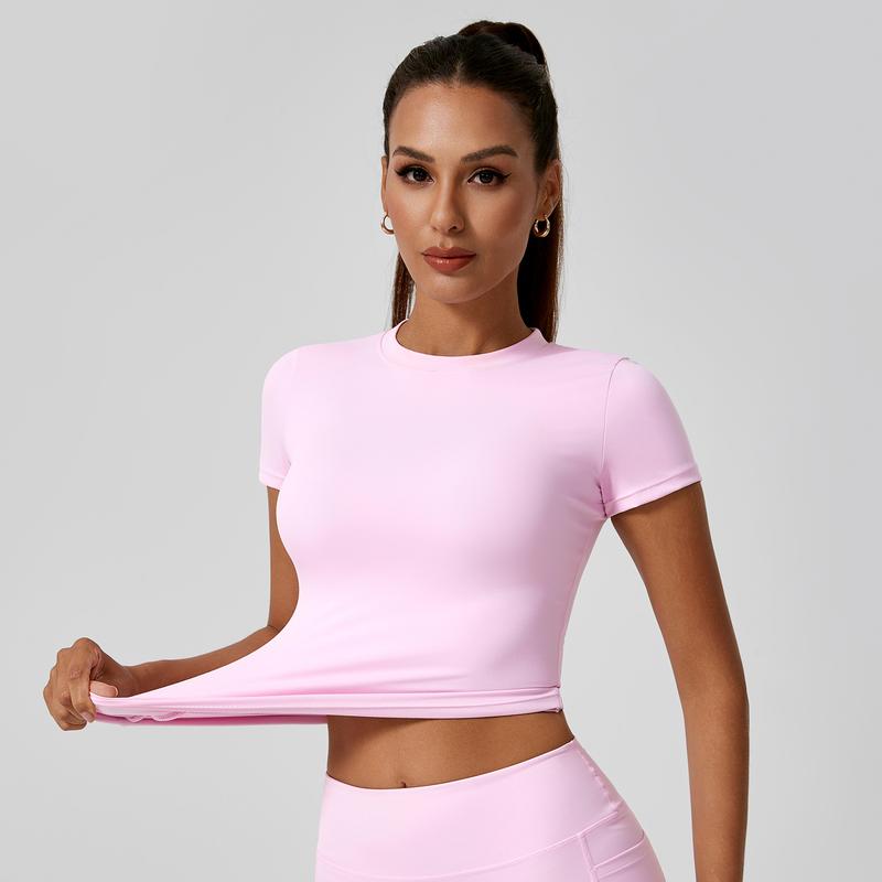 ⚡Flash Sale 👍Solid Sports Tee Set Round Neck Slim Stretchy Ideal for Yoga 🔥