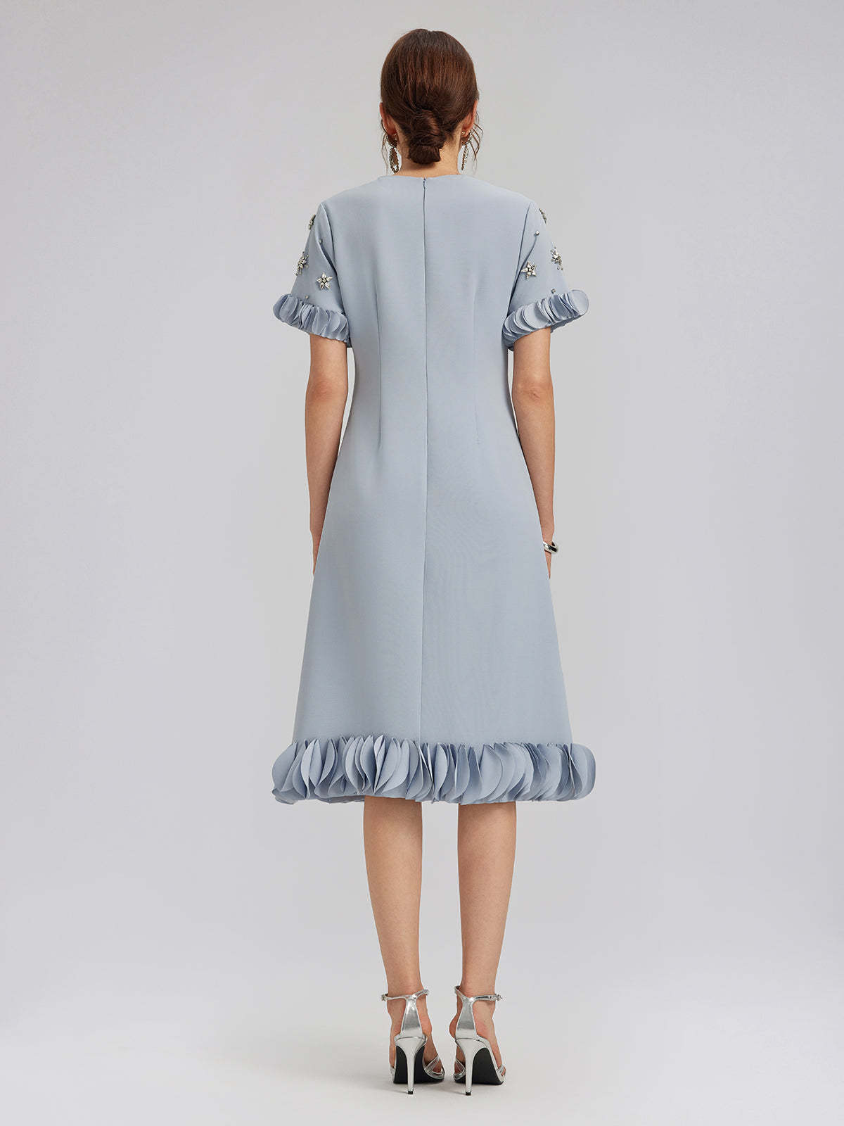 Hand-Sewn Beaded Floral-Trim Dress