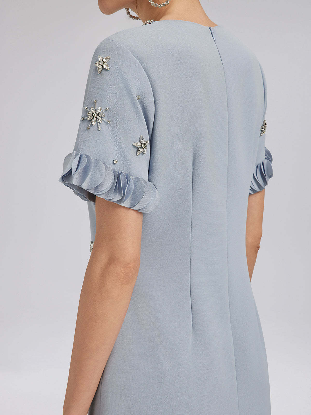 Hand-Sewn Beaded Floral-Trim Dress