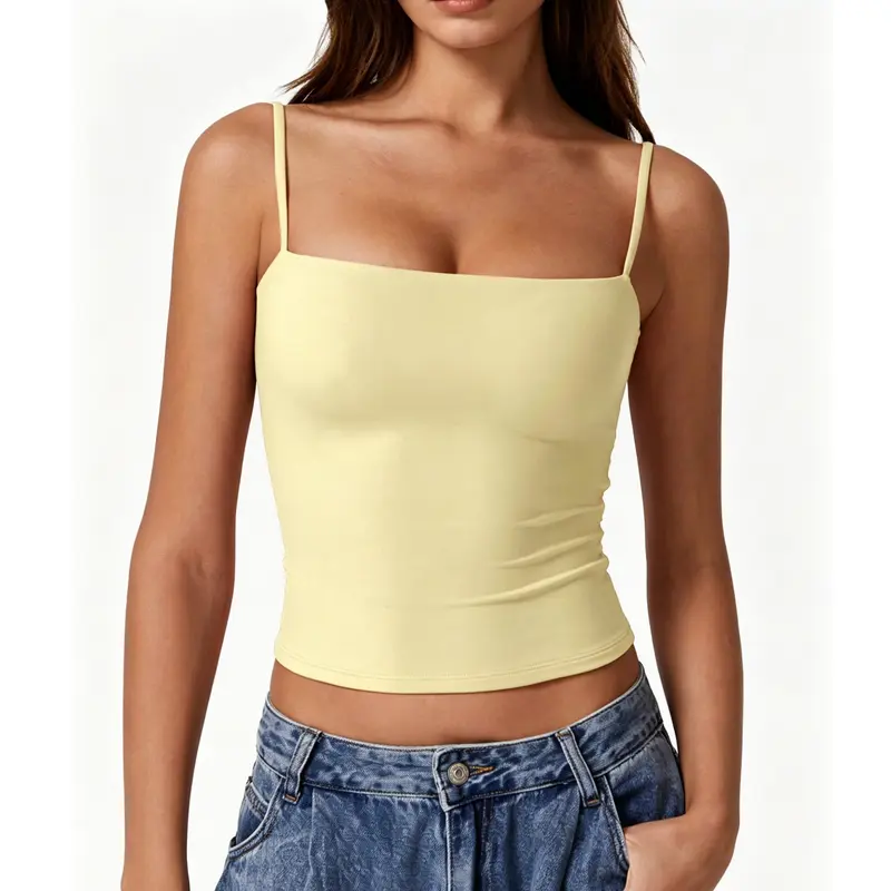 QINSEN Women's Double Lined Tank Top - Adjustable Spaghetti Straps