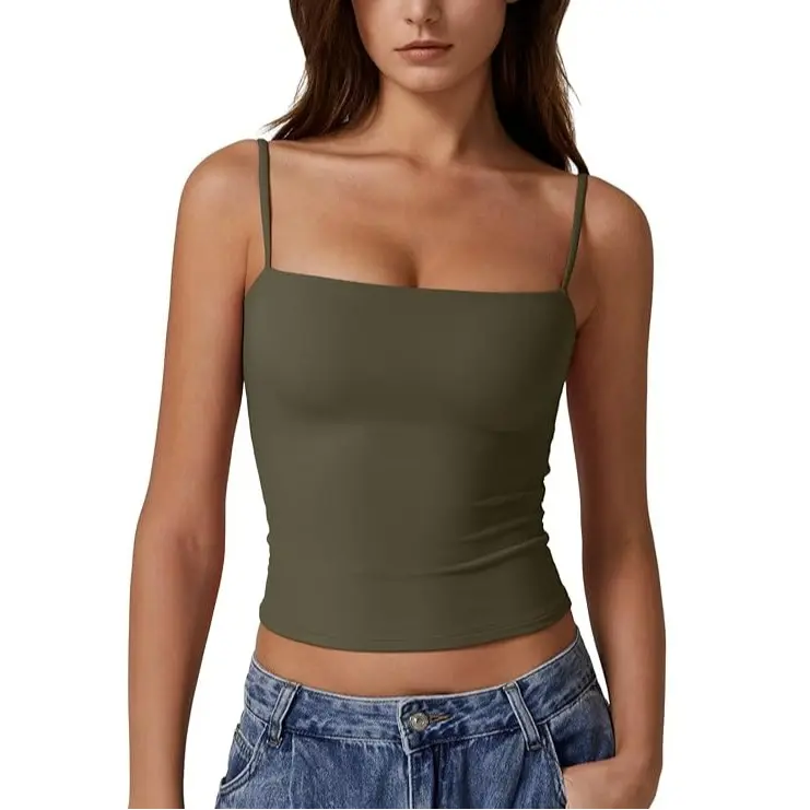 QINSEN Women's Double Lined Tank Top - Adjustable Spaghetti Straps