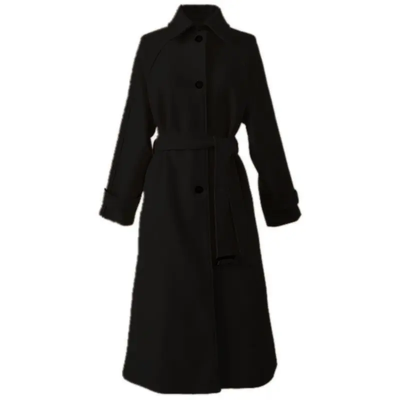 Women Long Wool Coat Autumn Fall Winter Blends Jacket Vintage Long Sle