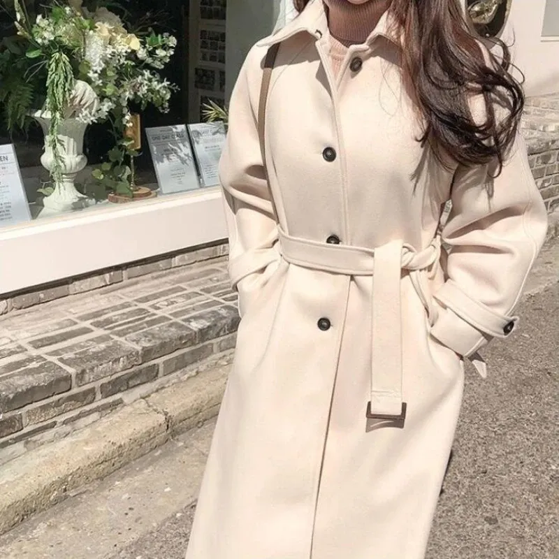 Women Long Wool Coat Autumn Fall Winter Blends Jacket 