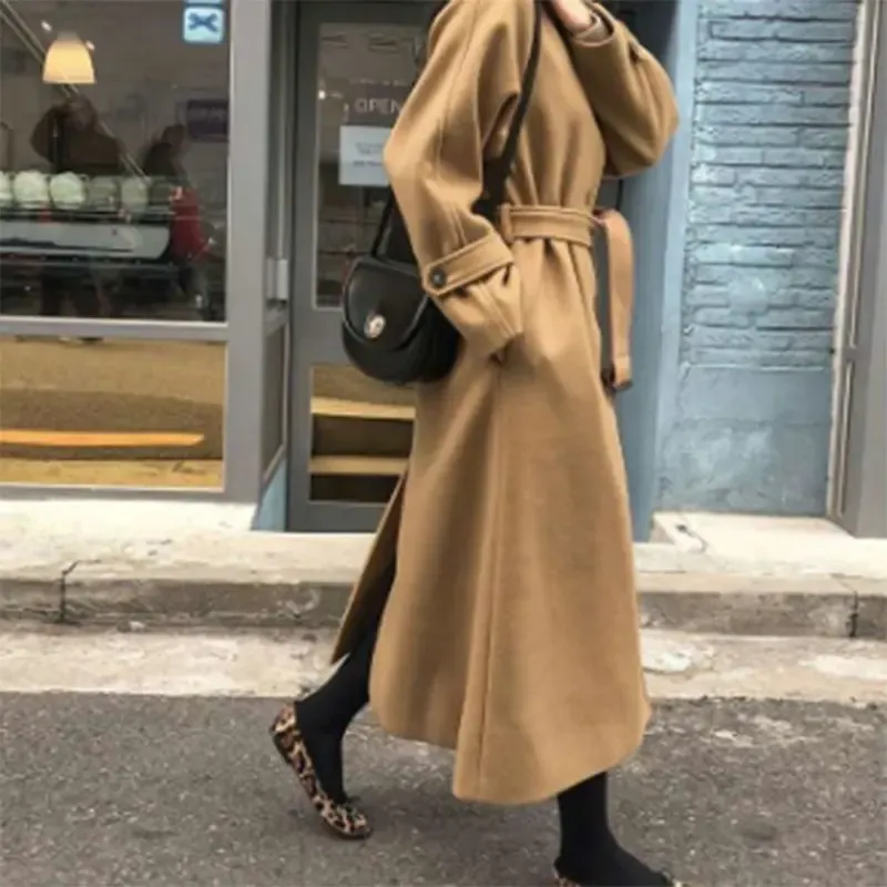 Women Long Wool Coat Autumn Fall Winter Blends Jacket 