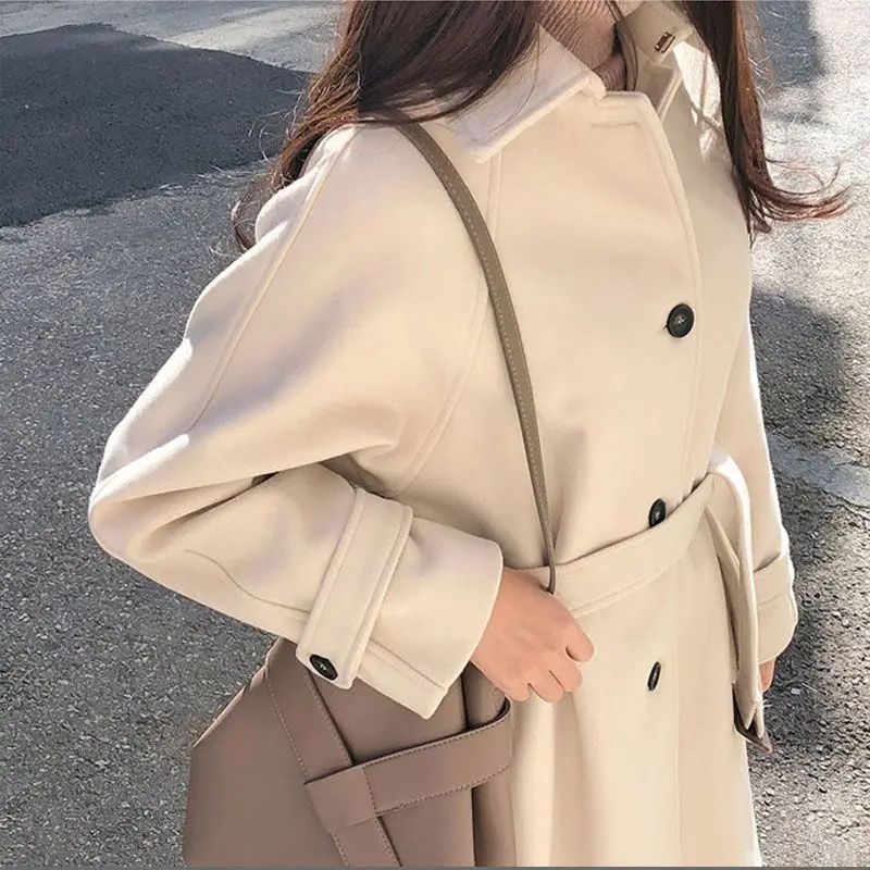 Women Long Wool Coat Autumn Fall Winter Blends Jacket 
