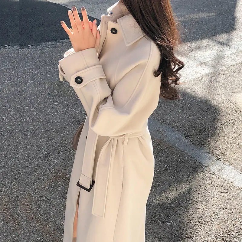 Women Long Wool Coat Autumn Fall Winter Blends Jacket 