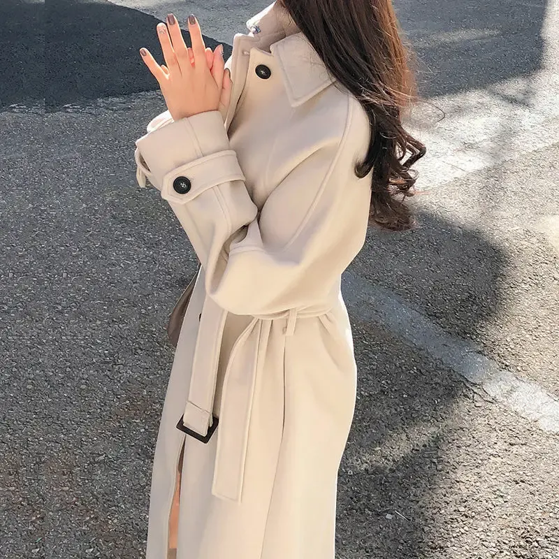 Women Long Wool Coat Autumn Fall Winter Blends Jacket 