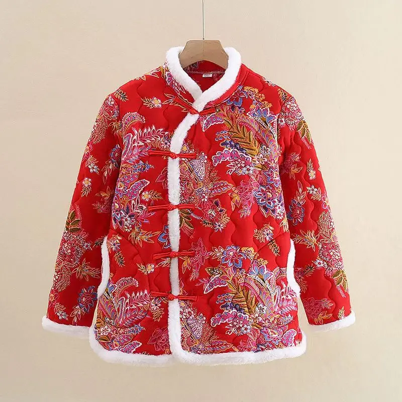 Chinese Style Women Vintage Northeast Flower Cotton-padded Jacket 