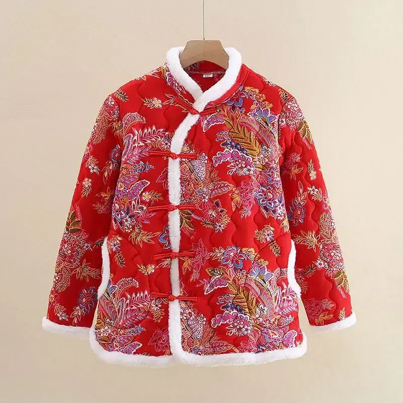 Chinese Style Women Vintage Northeast Flower Cotton-padded Jacket 
