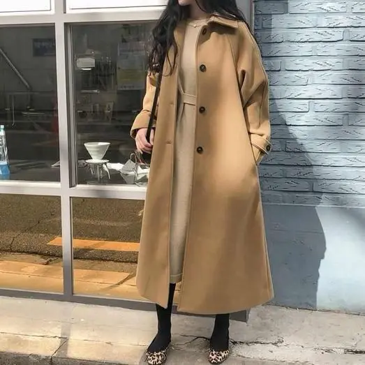 Women Long Wool Coat Autumn Fall Winter Blends Jacket 