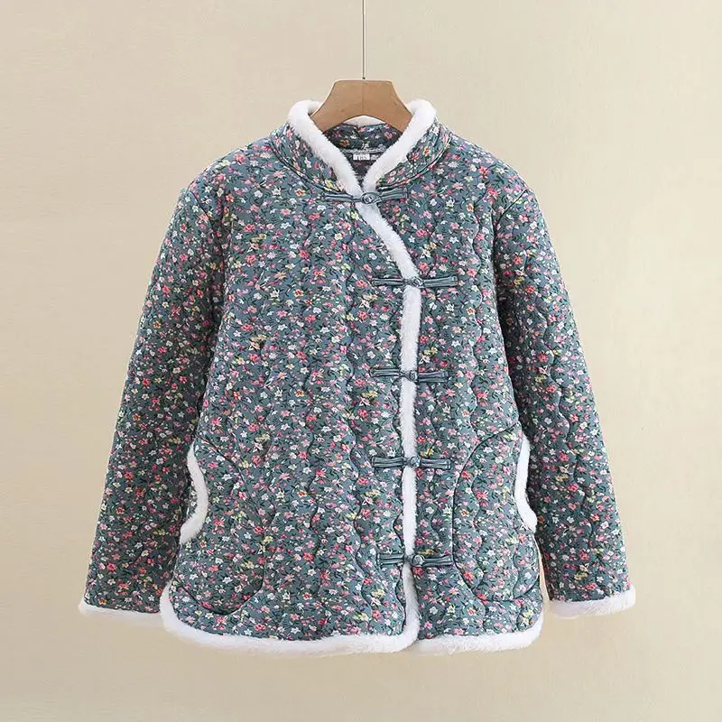 Chinese Style Women Vintage Northeast Flower Cotton-padded Jacket shor