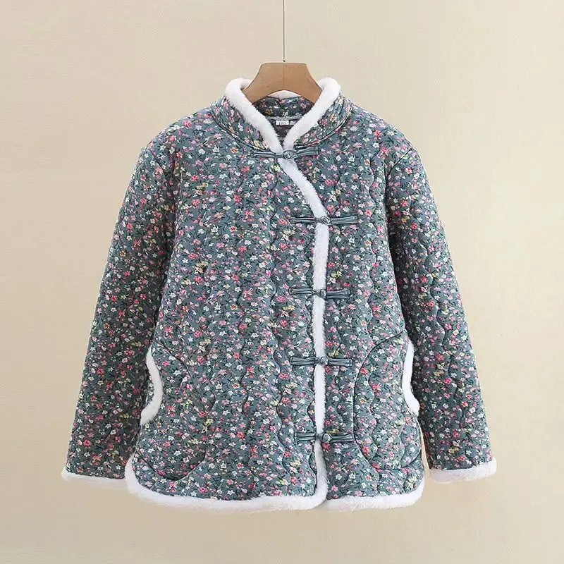 Chinese Style Women Vintage Northeast Flower Cotton-padded Jacket shor