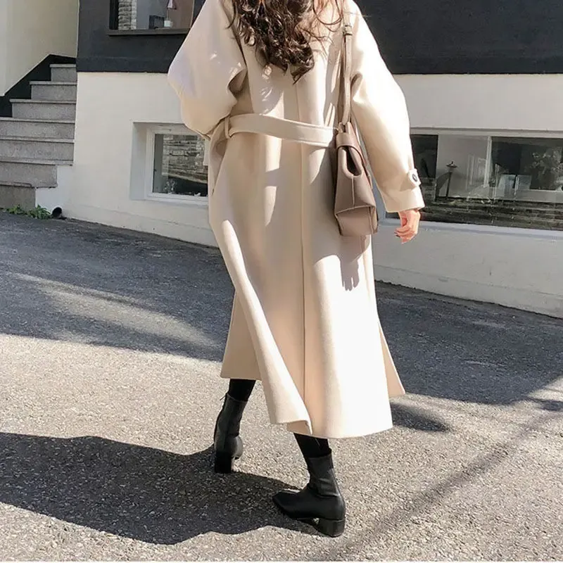 Women Long Wool Coat Autumn Fall Winter Blends Jacket 