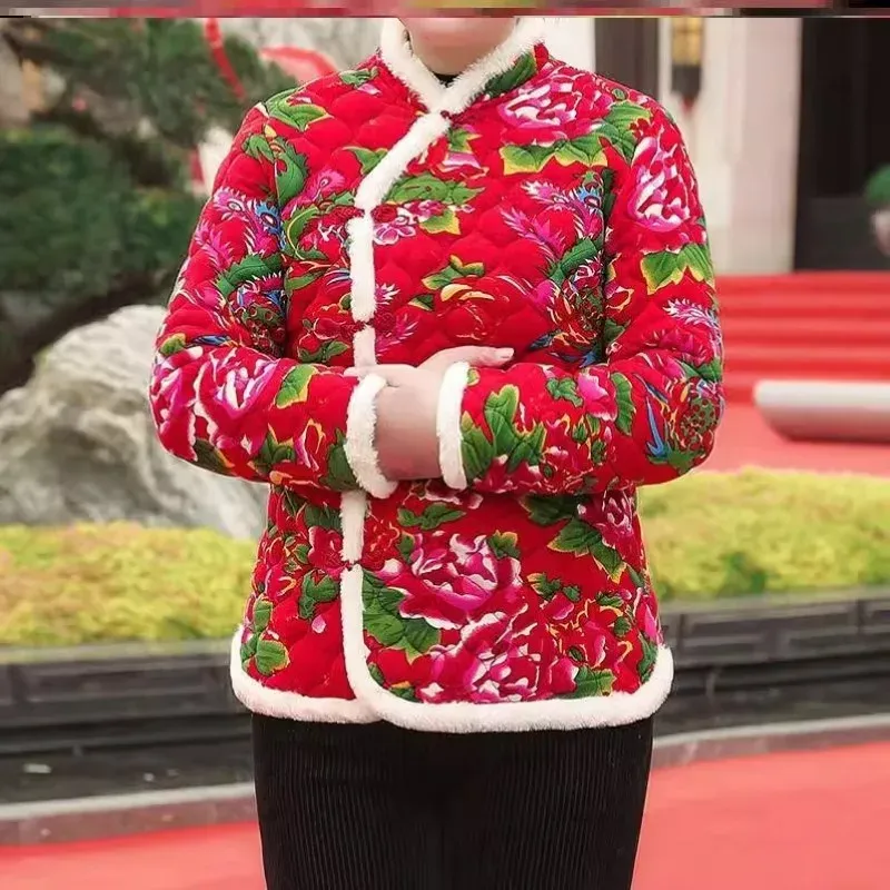 Chinese Style Women Vintage Northeast Flower Cotton-padded Jacket 