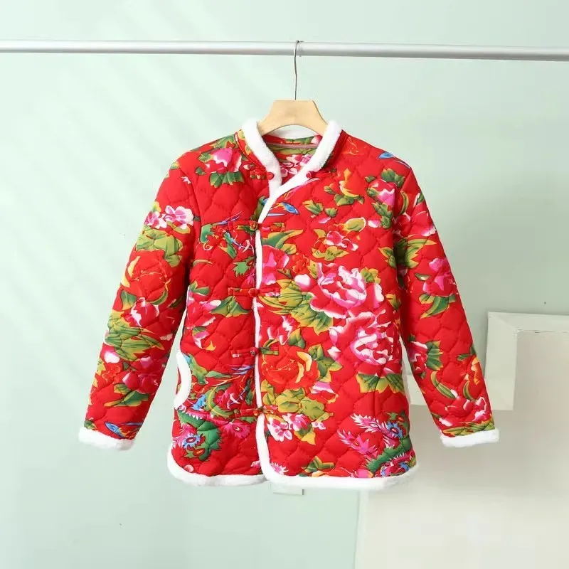 Chinese Style Women Vintage Northeast Flower Cotton-padded Jacket 