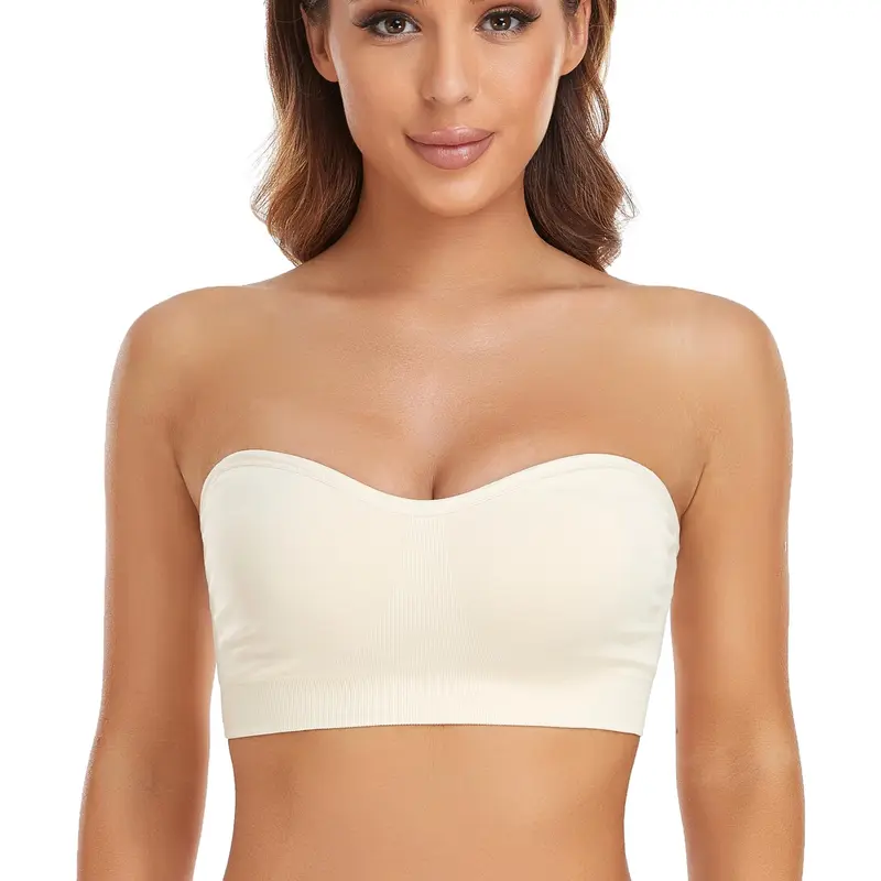 Strapless Bras for Women Non-Slip Silicone Padded Bandeau Bra Wireless Tube Top Bra