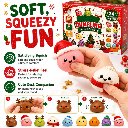 2026 Dumpling Squishy Advent Calendar - Indoor Recreation Stress Relief Toy, 24 Surprise Kawaii Mini Food Squishy Figures, Cute Christmas Countdown Holiday Gift