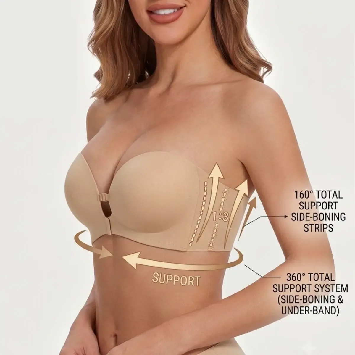 LUCKMEEY Womens Strapless Front Closure Bra Push Up Lift Bra Padded Add Cup Non Slip  Anti-Slip Grip & Removable Straps Fit Outfits Wireless Supportive  Seamless Comfortable A B C Cup#TikTokShopDealsforYouDays
