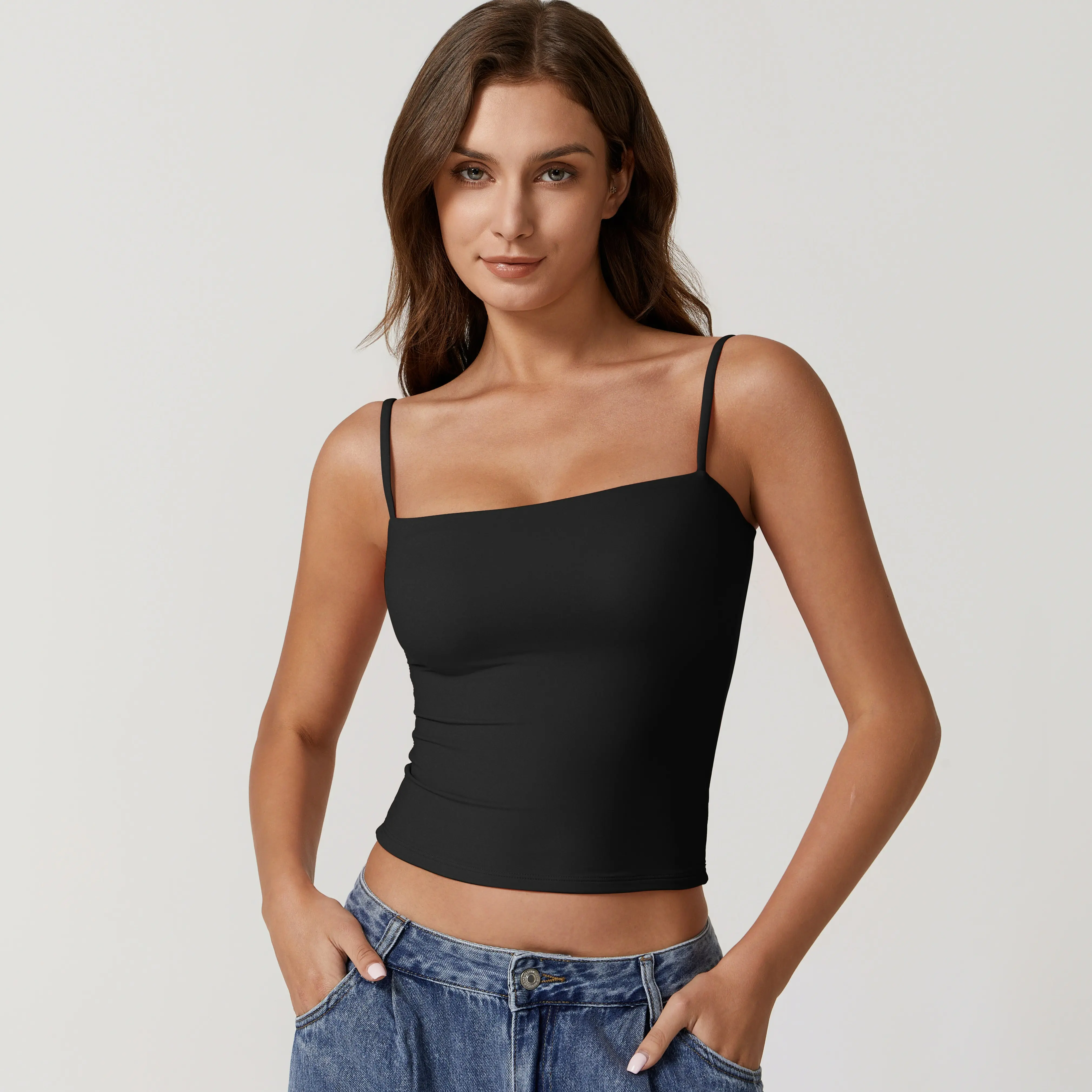 QINSEN Women's Double Lined Tank Top - Adjustable Spaghetti Straps