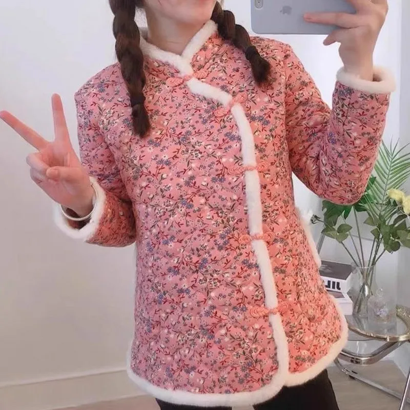 Chinese Style Women Vintage Northeast Flower Cotton-padded Jacket 