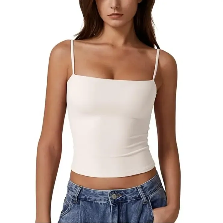 QINSEN Women's Double Lined Tank Top - Adjustable Spaghetti Straps