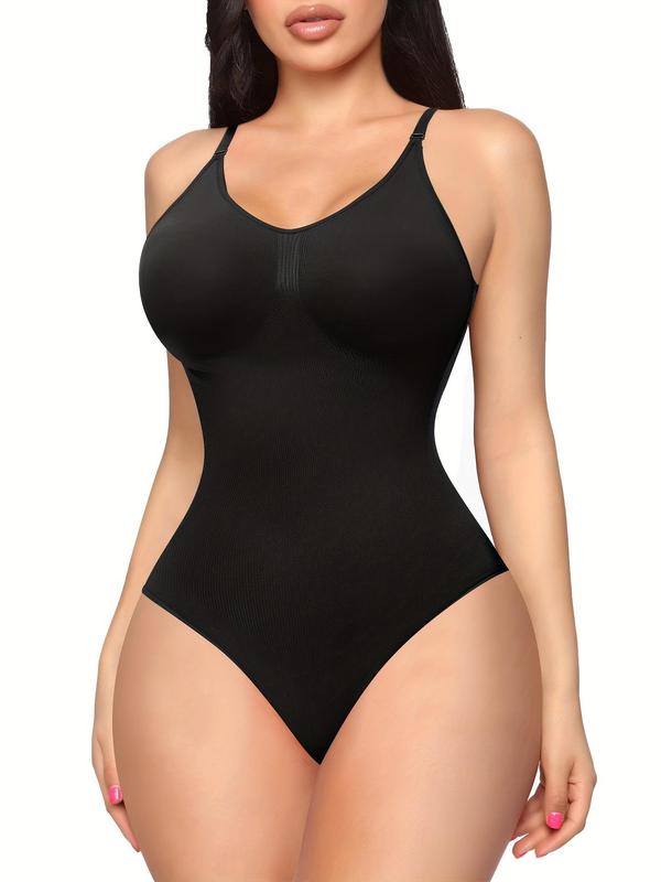 Women's Solid Backless Adjustable Strap Shapewear Bodysuit, High Stretch Seamless Shapewear, Lady Underwear Halloween dailydrip comfyessentials 