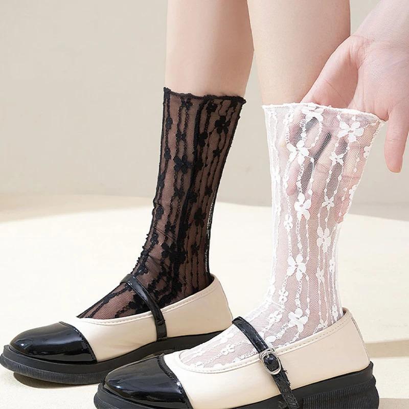 Leg Avenue Rose Pattern Lace Stockings Black One size