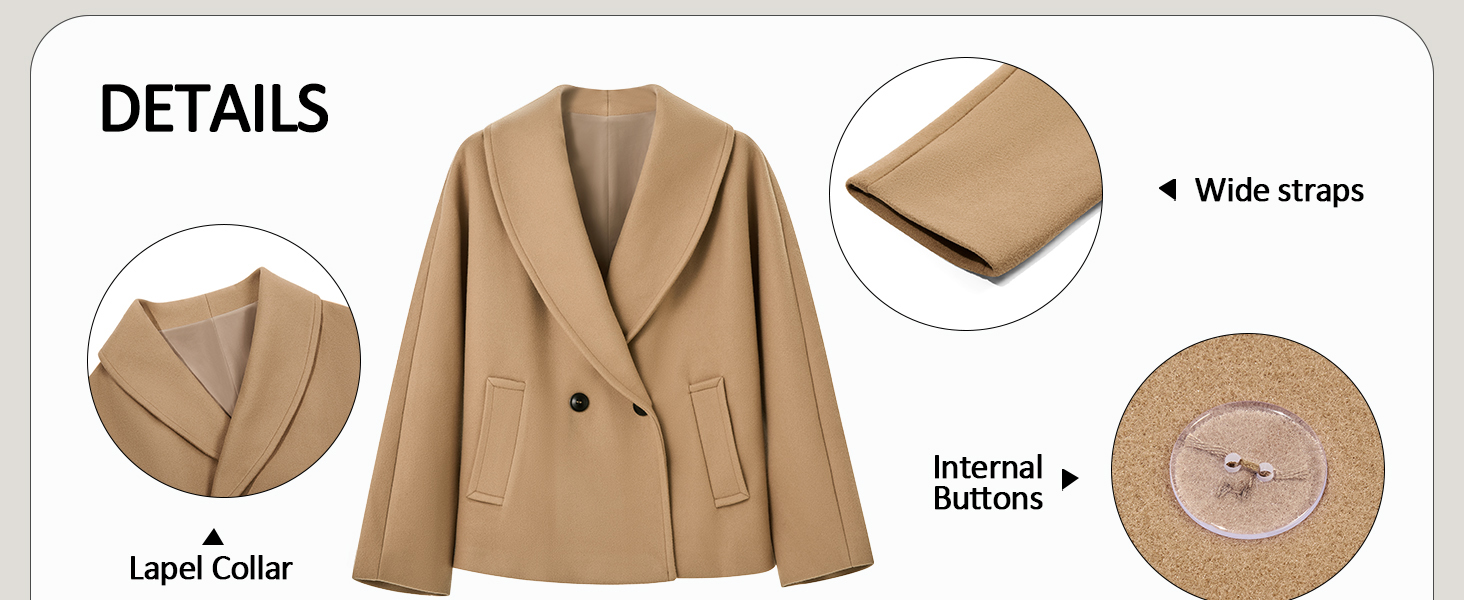 Womens Cropped Pea Coats Oversized Wool Blend Jackets Lapel Double Breasted Fall Outerwear Outfits