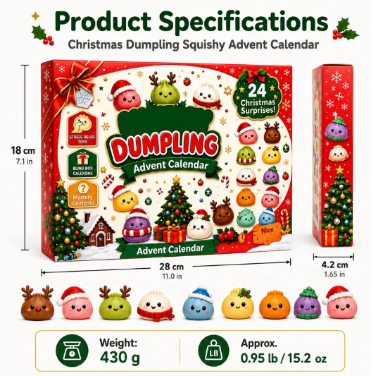 2026 Dumpling Squishy Advent Calendar - Indoor Recreation Stress Relief Toy, 24 Surprise Kawaii Mini Food Squishy Figures, Cute Christmas Countdown Holiday Gift