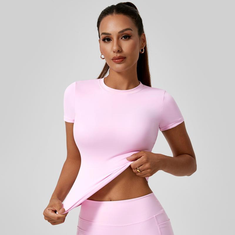 ⚡Flash Sale 👍Solid Sports Tee Set Round Neck Slim Stretchy Ideal for Yoga 🔥