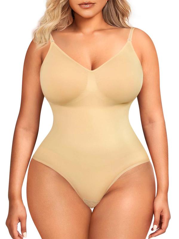 Women's Solid Backless Adjustable Strap Shapewear Bodysuit, High Stretch Seamless Shapewear, Lady Underwear Halloween dailydrip comfyessentials 