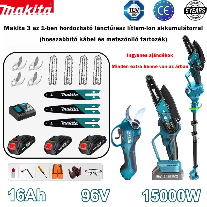 🥳Makita 3 az 1-ben teleszkópos fűrész 15000 W-os lítium-ion akkumulátorral, kihúzható nyéllel és kerti ollóval.🎉🎉