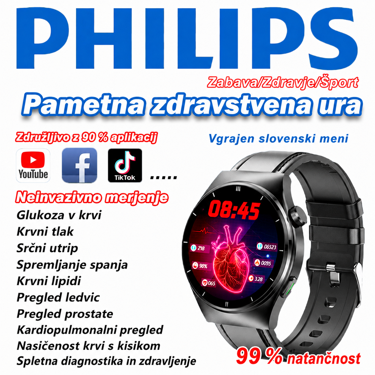 Philipsova pametna ura za merjenje glukoze v krvi (neinvazivno merjenje glukoze v krvi)