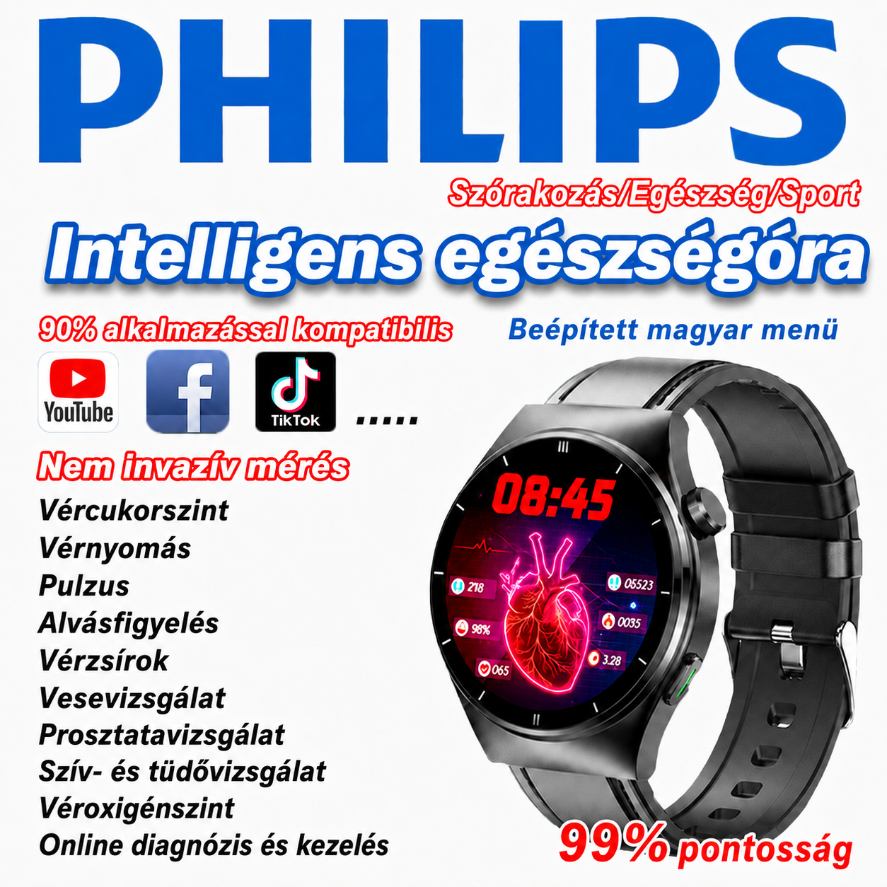 Philips vércukorszintmérő okosóra (nem invazív vércukorszint mérés)