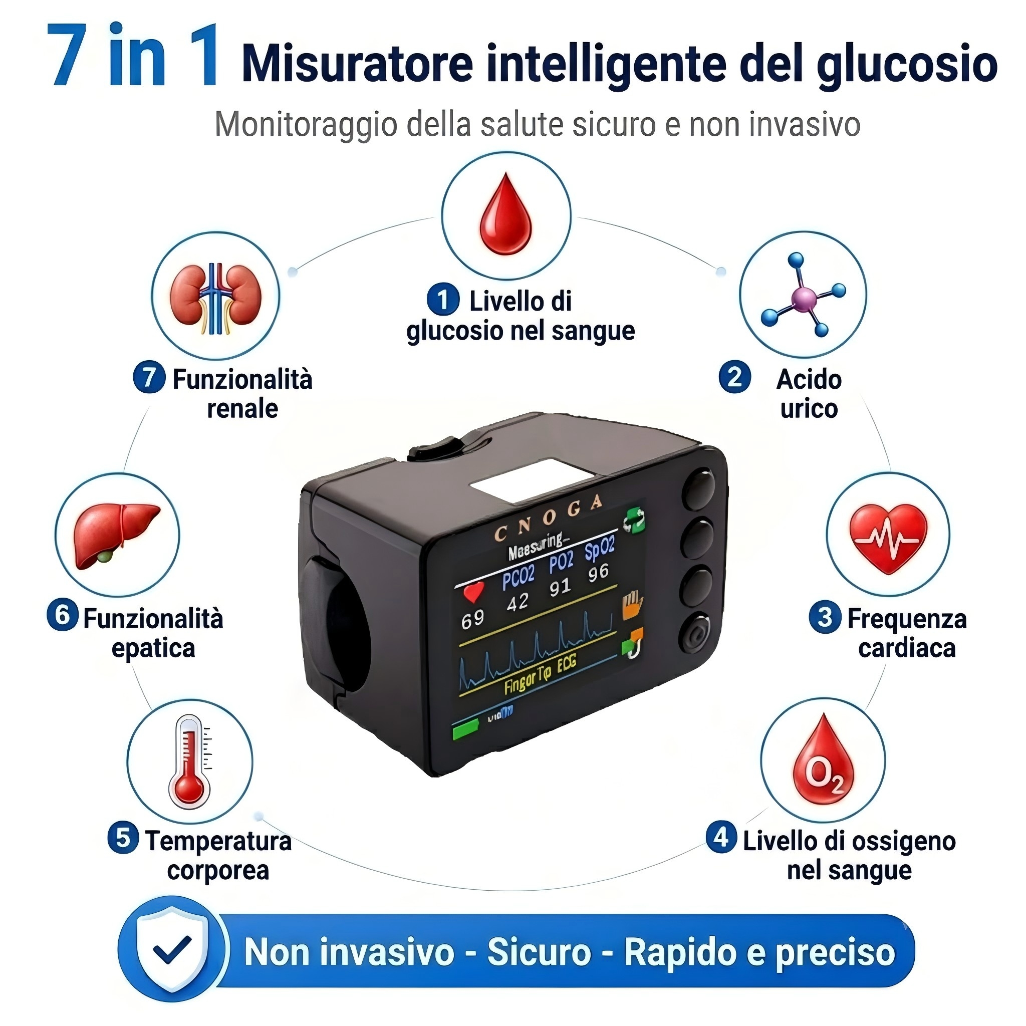 🌟 Glucometro non invasivo CNOGA: dite addio agli aghi, un nuovo modo per monitorare con precisione i livelli di glucosio nel sangue!